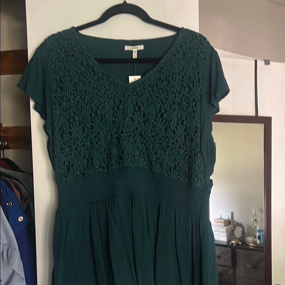 Maurices Green Pleated Blouse with Flutter Sleeves